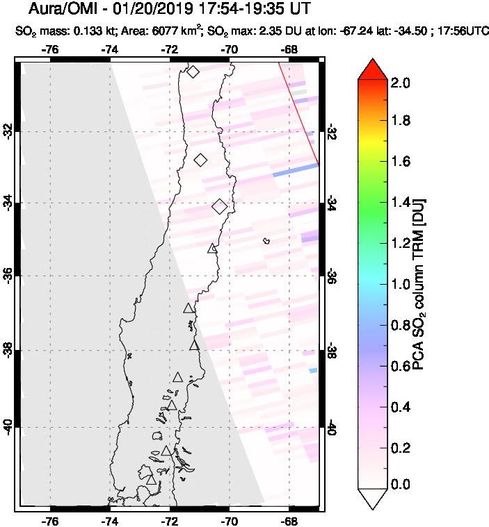 A sulfur dioxide image over Central Chile on Jan 20, 2019.