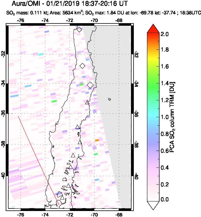 A sulfur dioxide image over Central Chile on Jan 21, 2019.