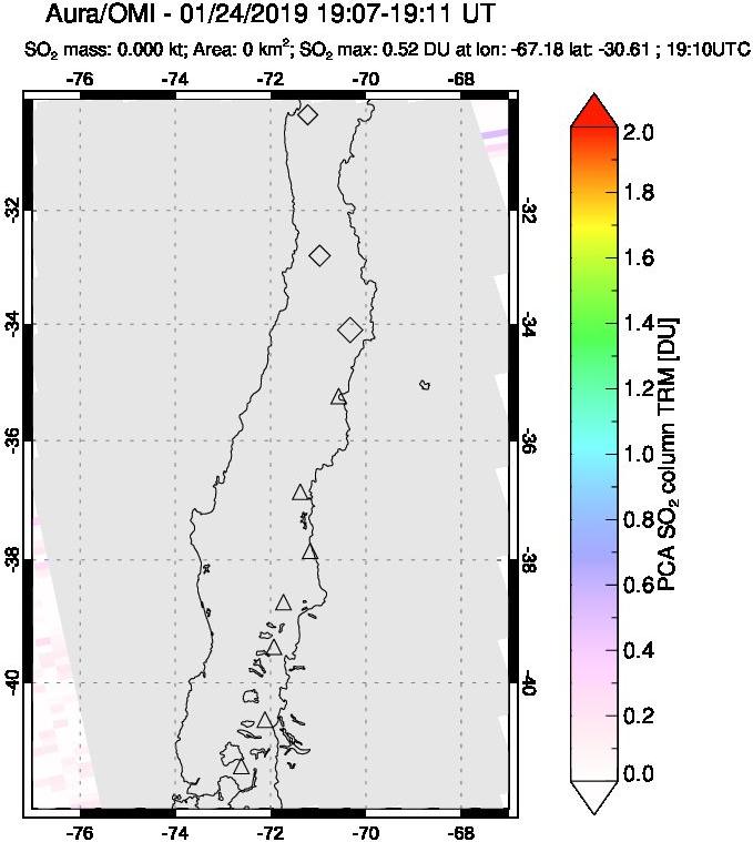 A sulfur dioxide image over Central Chile on Jan 24, 2019.
