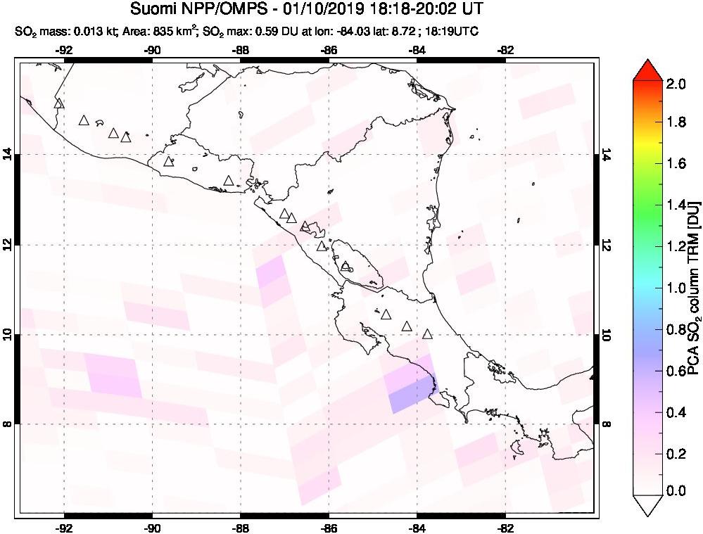A sulfur dioxide image over Central America on Jan 10, 2019.