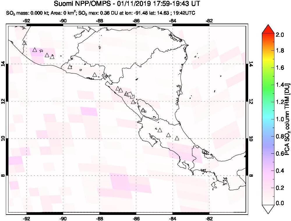 A sulfur dioxide image over Central America on Jan 11, 2019.