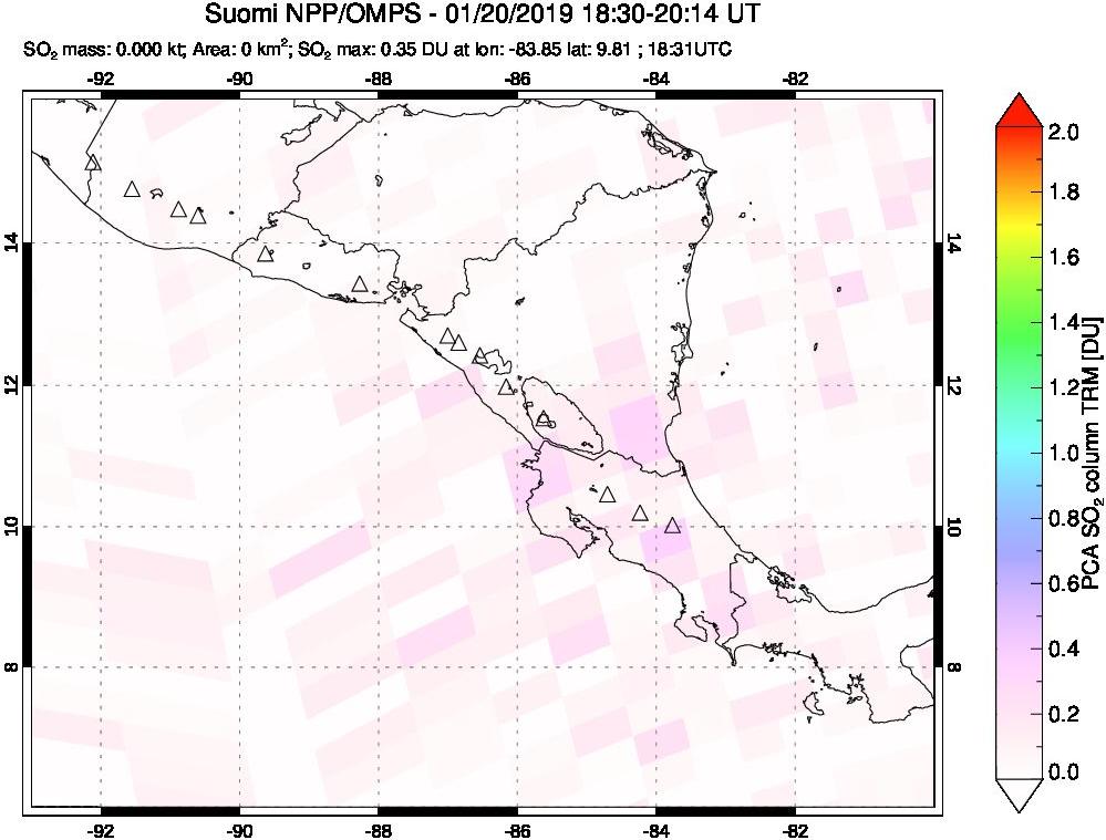 A sulfur dioxide image over Central America on Jan 20, 2019.