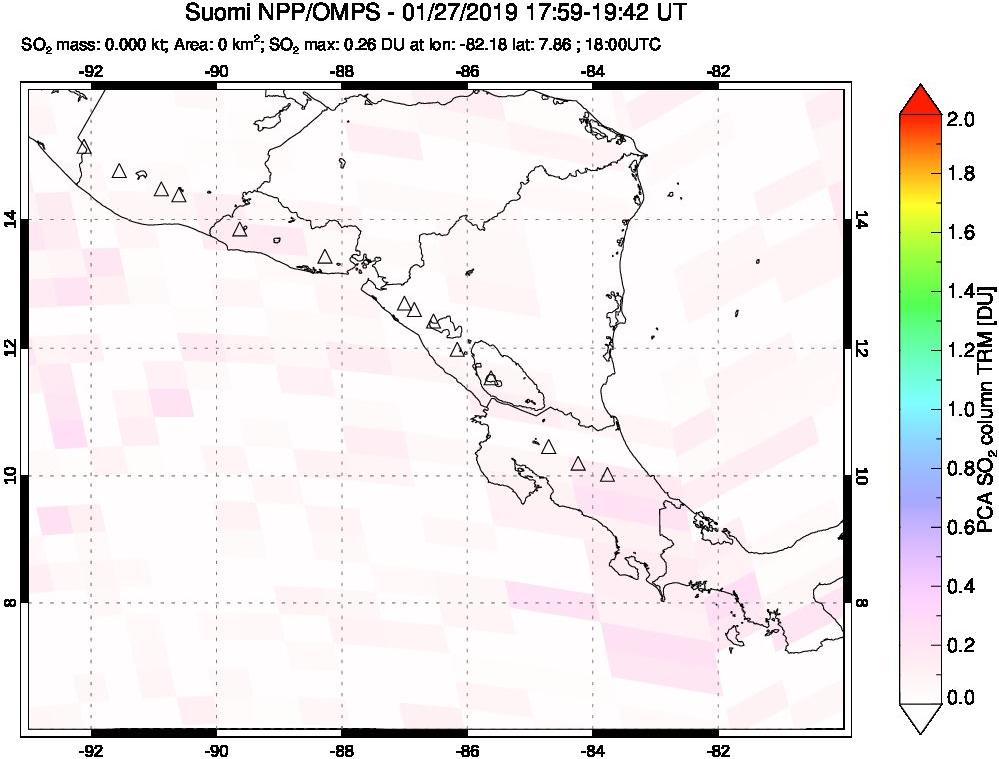 A sulfur dioxide image over Central America on Jan 27, 2019.