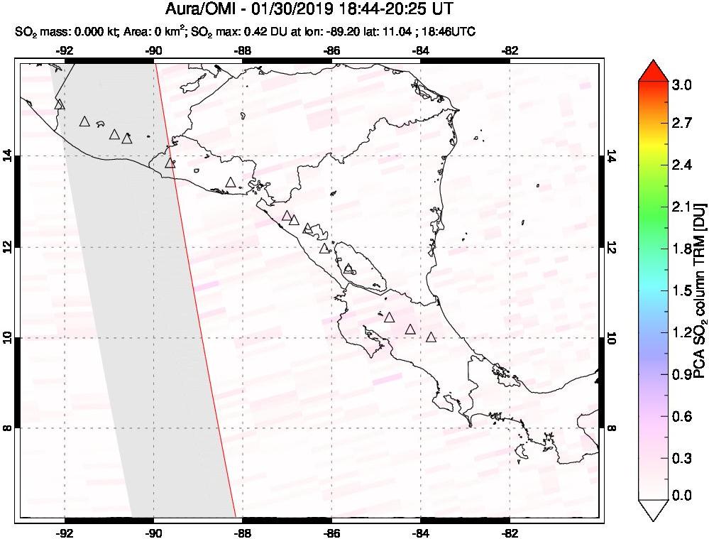 A sulfur dioxide image over Central America on Jan 30, 2019.