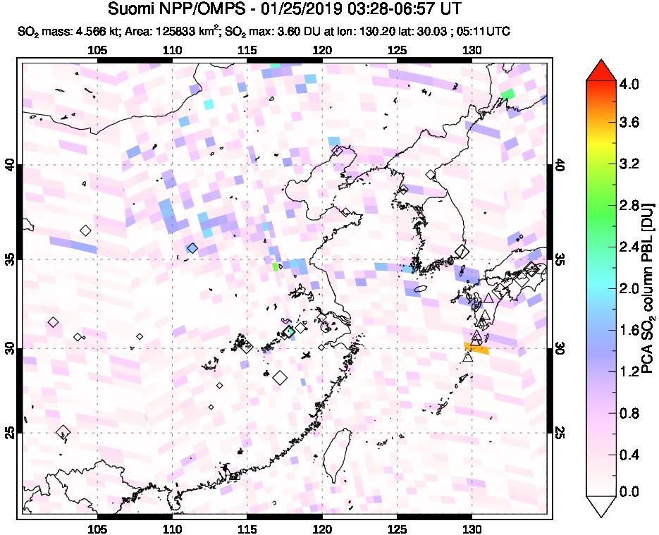 A sulfur dioxide image over Eastern China on Jan 25, 2019.