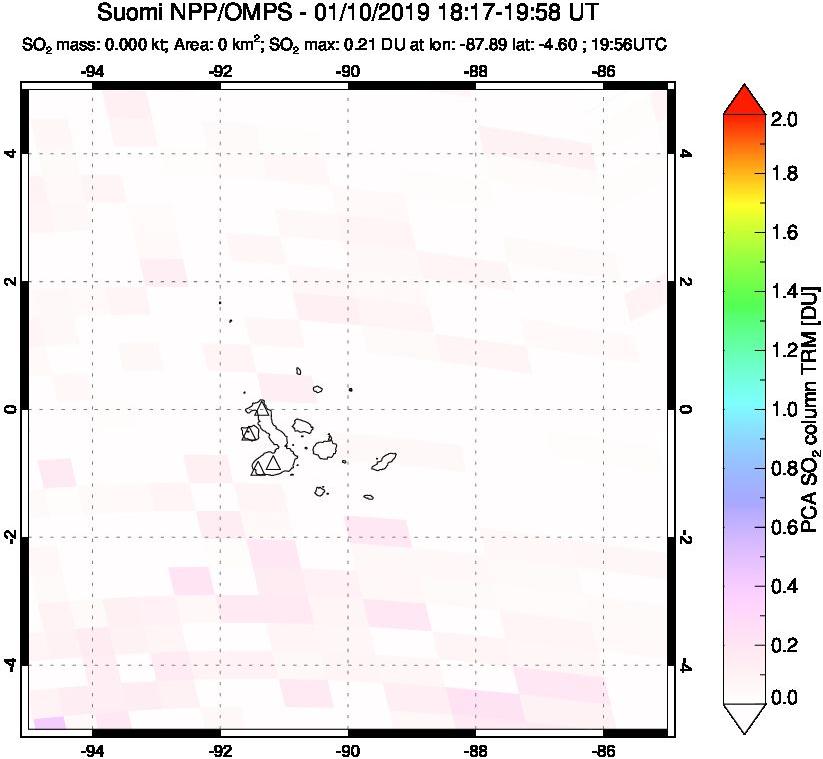 A sulfur dioxide image over Galápagos Islands on Jan 10, 2019.