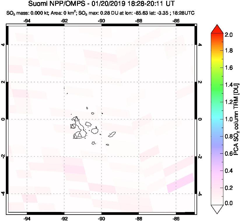 A sulfur dioxide image over Galápagos Islands on Jan 20, 2019.