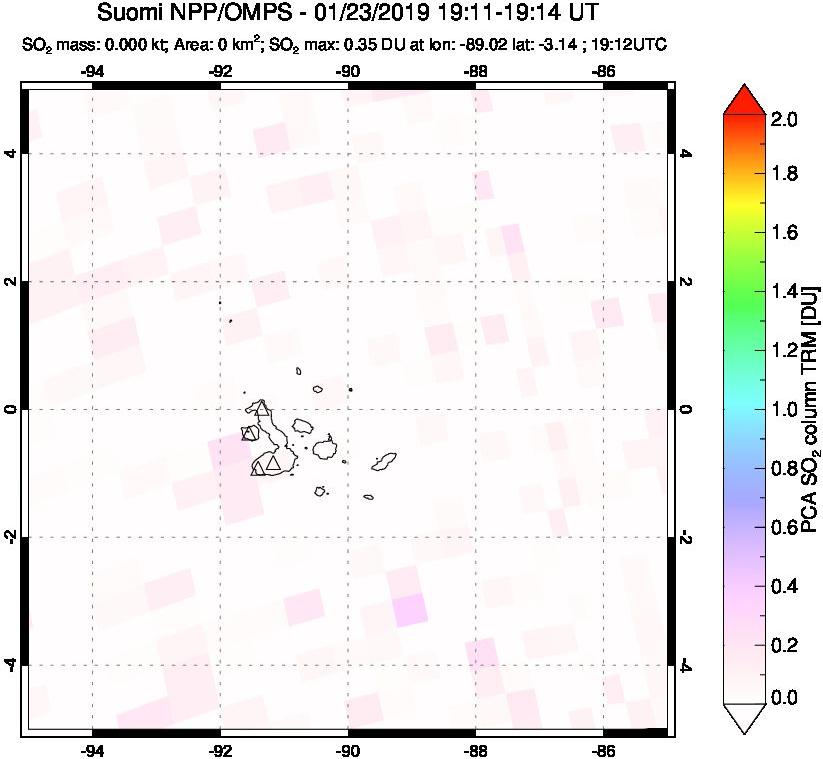 A sulfur dioxide image over Galápagos Islands on Jan 23, 2019.