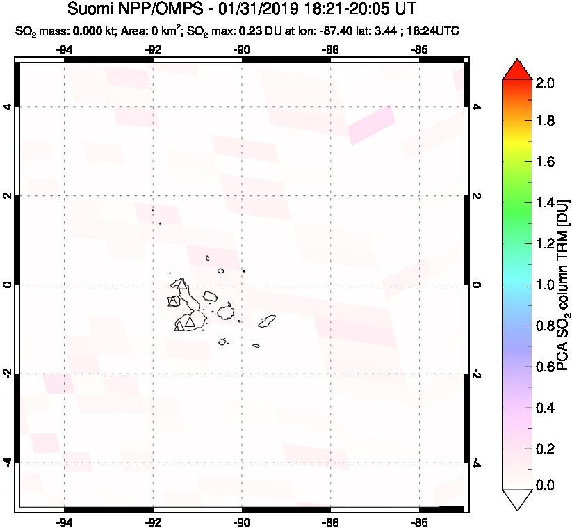 A sulfur dioxide image over Galápagos Islands on Jan 31, 2019.