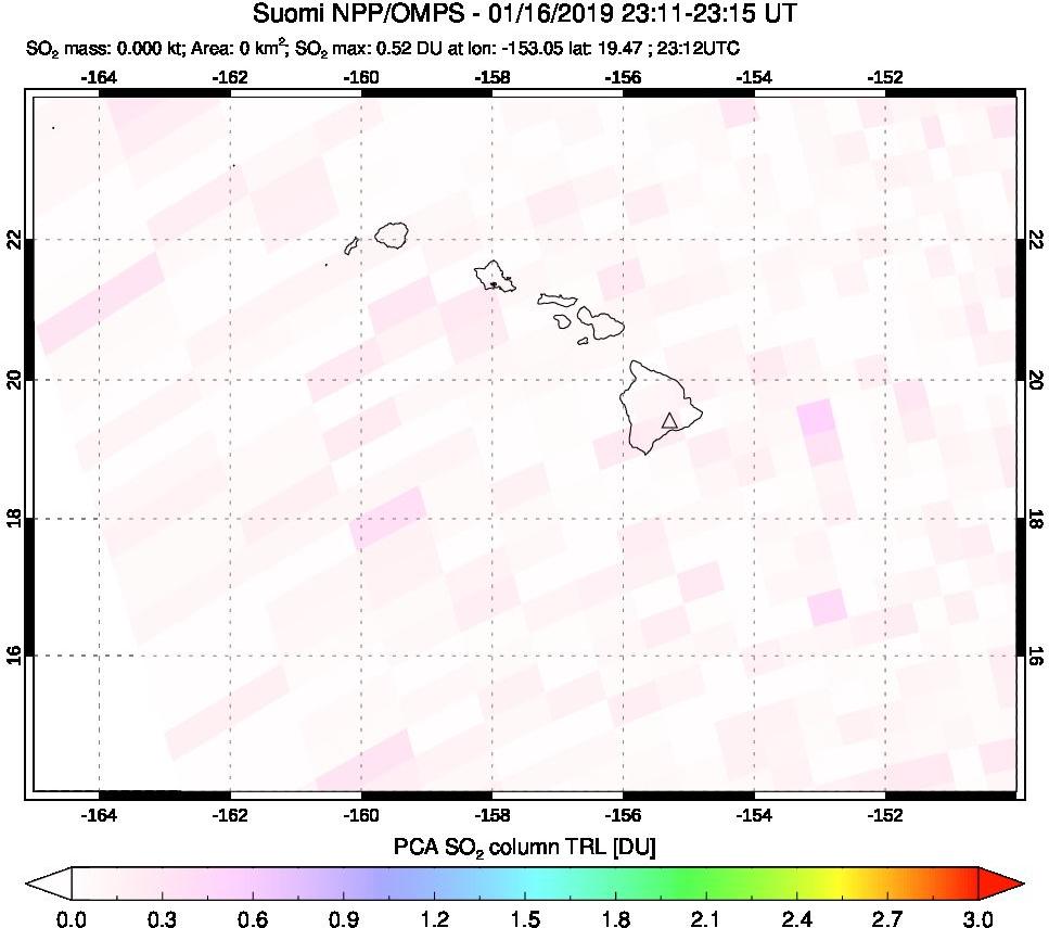 A sulfur dioxide image over Hawaii, USA on Jan 16, 2019.