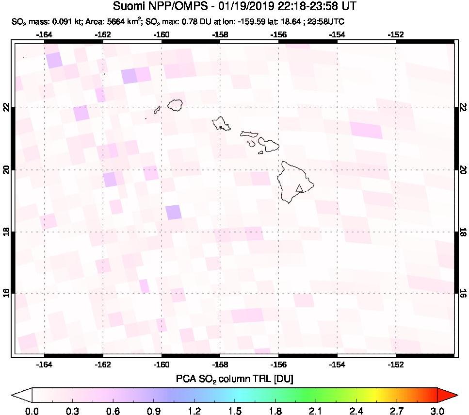 A sulfur dioxide image over Hawaii, USA on Jan 19, 2019.