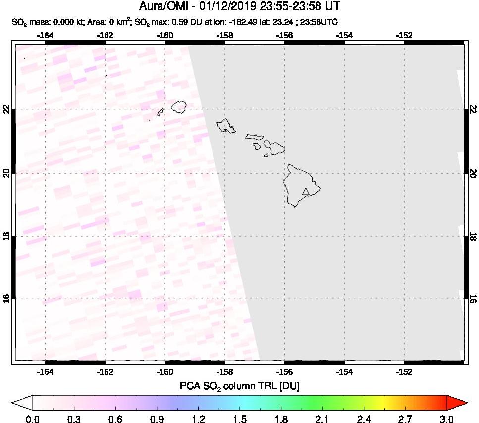 A sulfur dioxide image over Hawaii, USA on Jan 12, 2019.