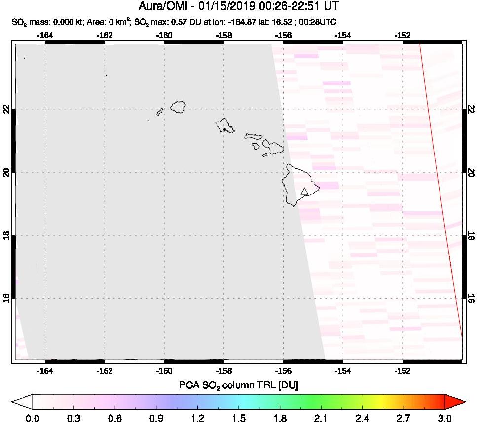 A sulfur dioxide image over Hawaii, USA on Jan 15, 2019.