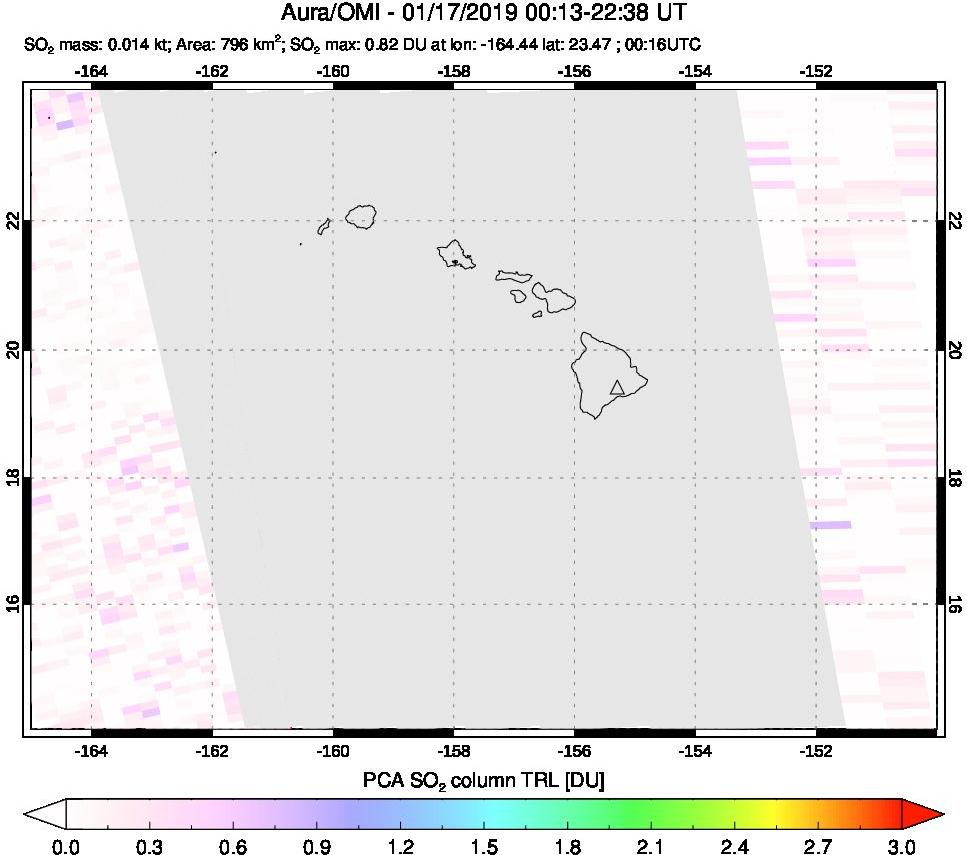 A sulfur dioxide image over Hawaii, USA on Jan 17, 2019.