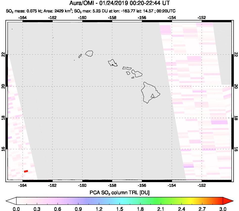 A sulfur dioxide image over Hawaii, USA on Jan 24, 2019.