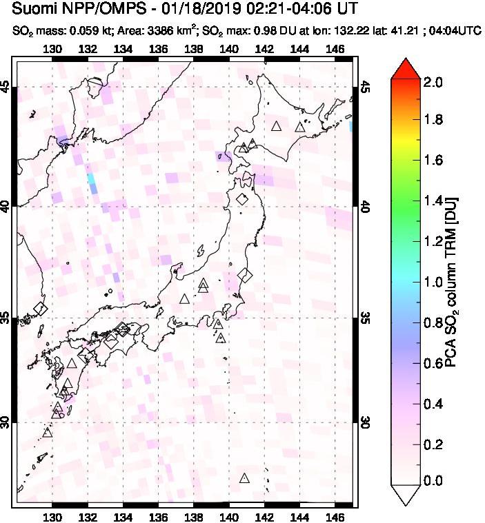 A sulfur dioxide image over Japan on Jan 18, 2019.