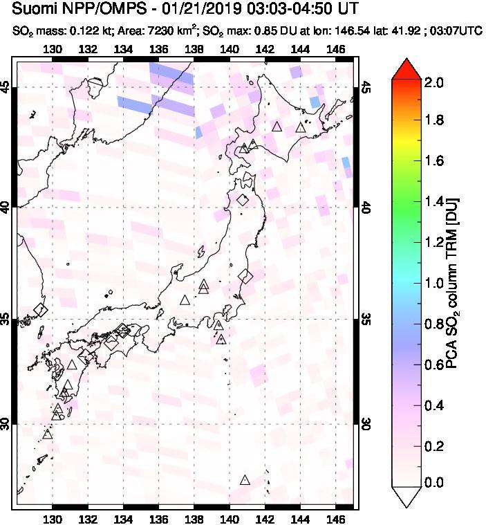 A sulfur dioxide image over Japan on Jan 21, 2019.