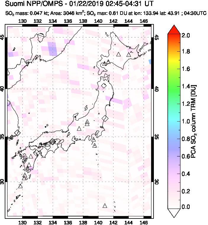 A sulfur dioxide image over Japan on Jan 22, 2019.