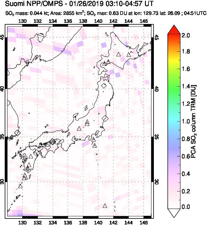 A sulfur dioxide image over Japan on Jan 26, 2019.