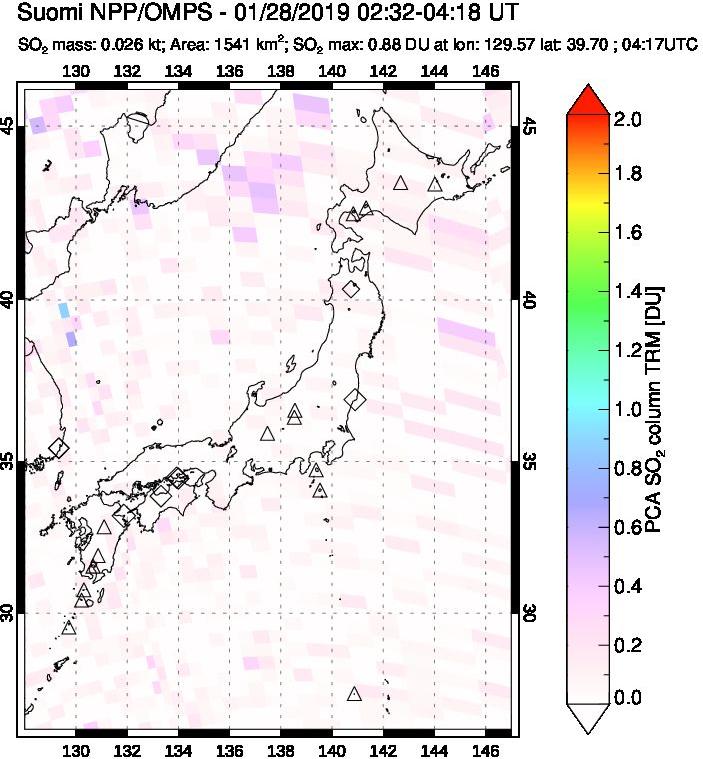 A sulfur dioxide image over Japan on Jan 28, 2019.