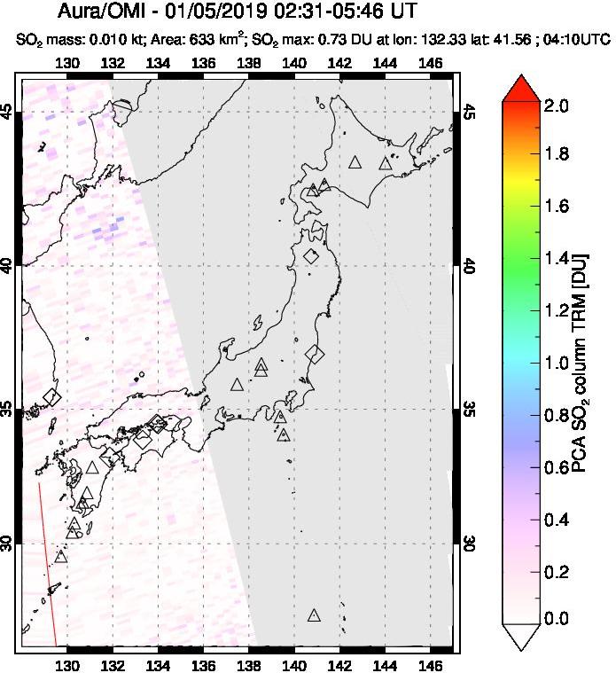 A sulfur dioxide image over Japan on Jan 05, 2019.