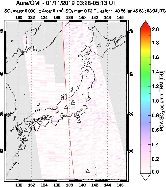 A sulfur dioxide image over Japan on Jan 11, 2019.