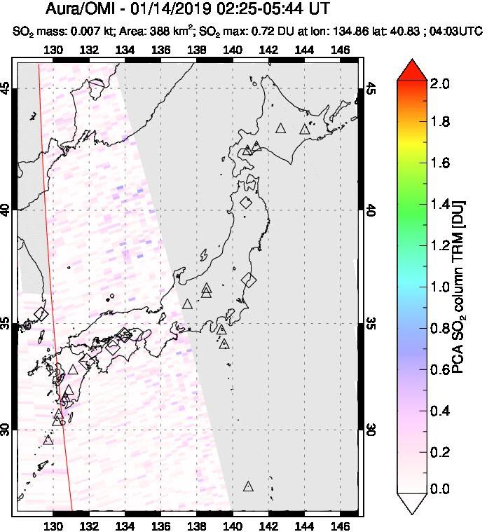 A sulfur dioxide image over Japan on Jan 14, 2019.