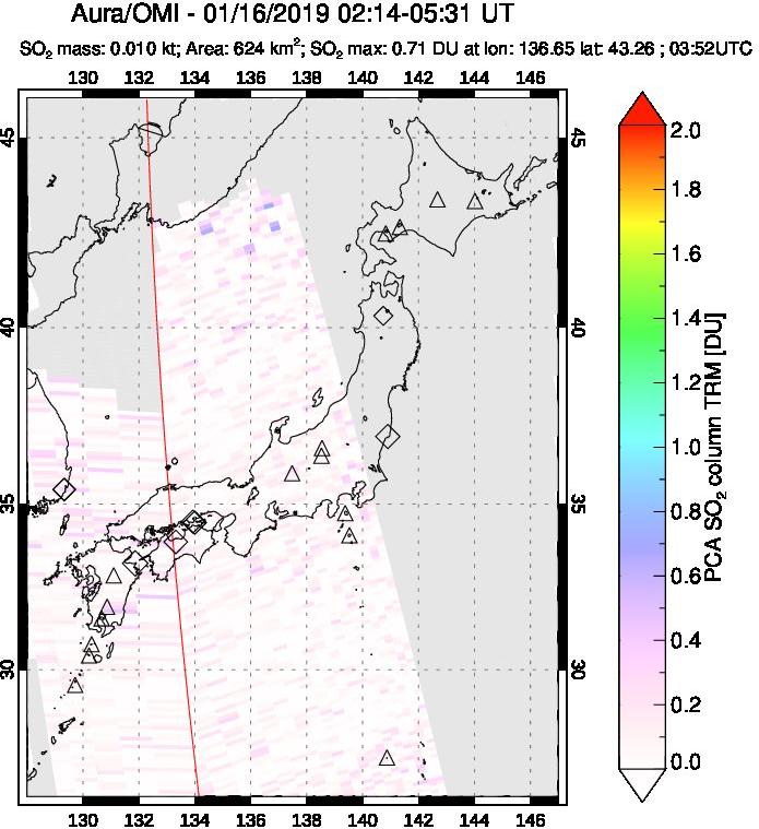 A sulfur dioxide image over Japan on Jan 16, 2019.