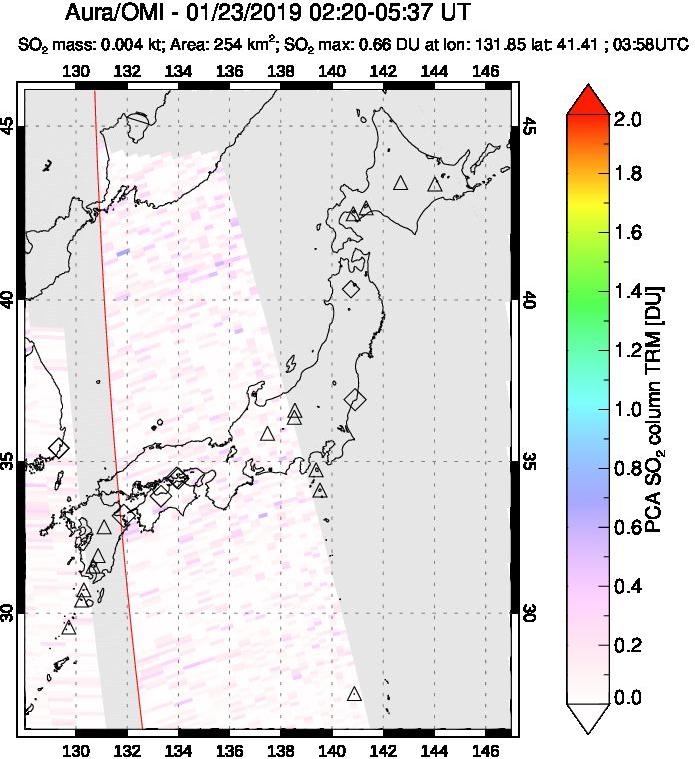A sulfur dioxide image over Japan on Jan 23, 2019.