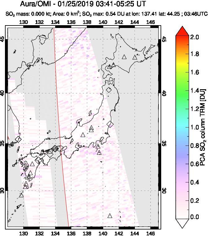 A sulfur dioxide image over Japan on Jan 25, 2019.