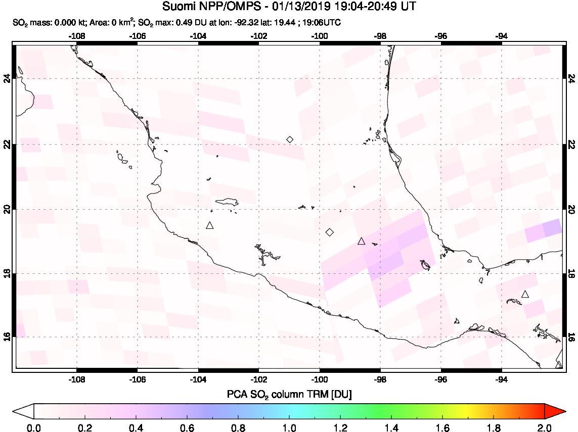 A sulfur dioxide image over Mexico on Jan 13, 2019.
