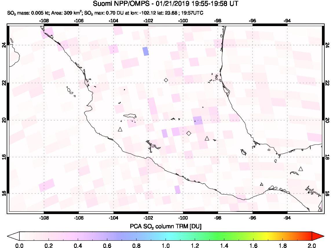 A sulfur dioxide image over Mexico on Jan 21, 2019.