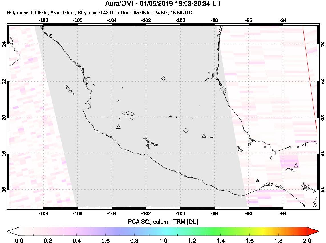 A sulfur dioxide image over Mexico on Jan 05, 2019.