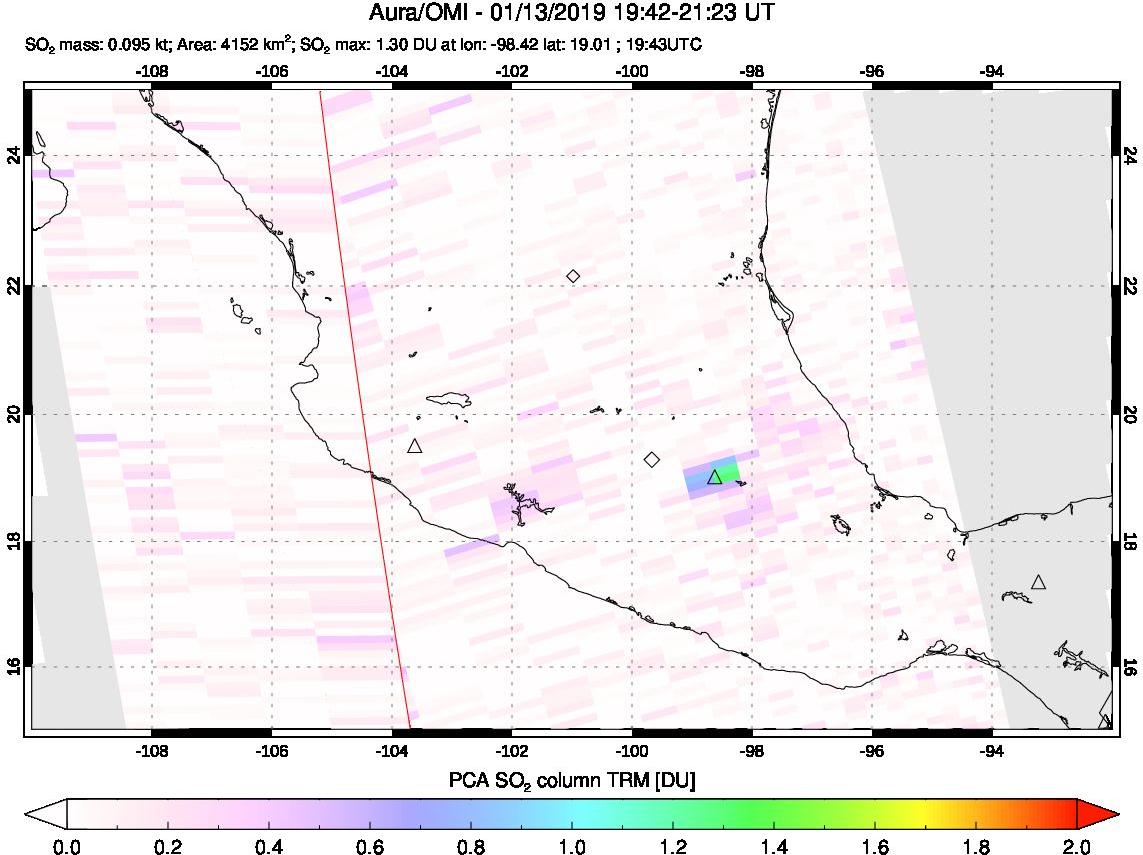 A sulfur dioxide image over Mexico on Jan 13, 2019.