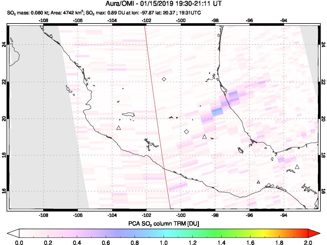 A sulfur dioxide image over Mexico on Jan 15, 2019.