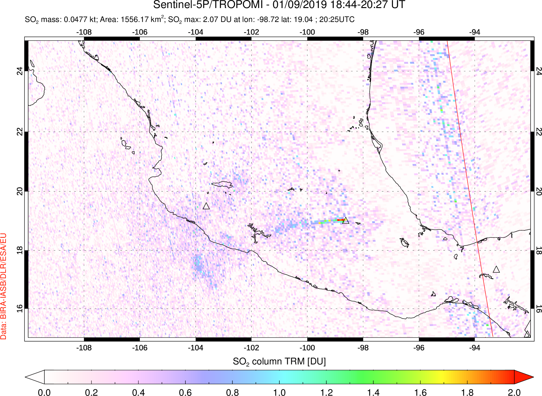 A sulfur dioxide image over Mexico on Jan 09, 2019.