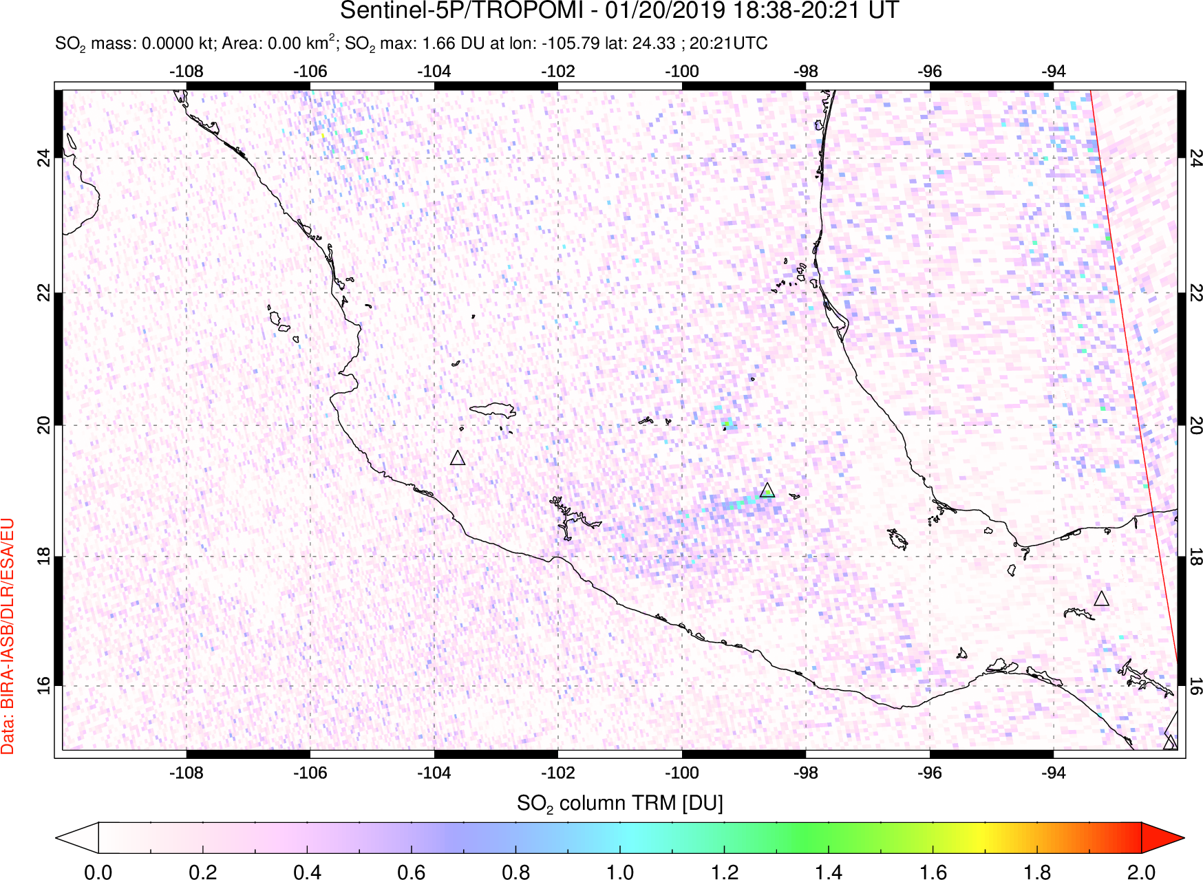 A sulfur dioxide image over Mexico on Jan 20, 2019.