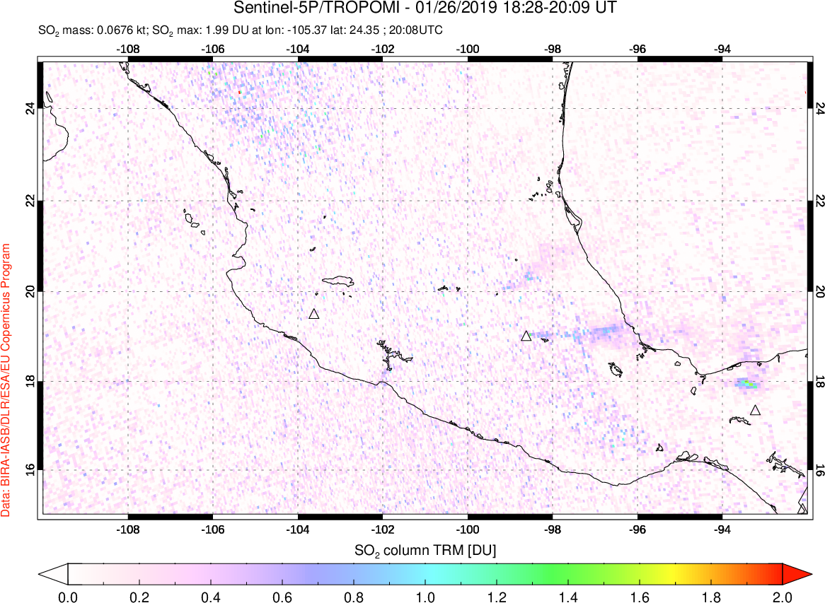 A sulfur dioxide image over Mexico on Jan 26, 2019.