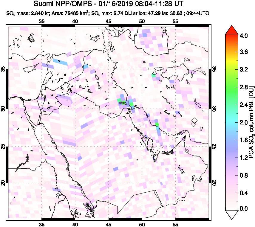 A sulfur dioxide image over Middle East on Jan 16, 2019.