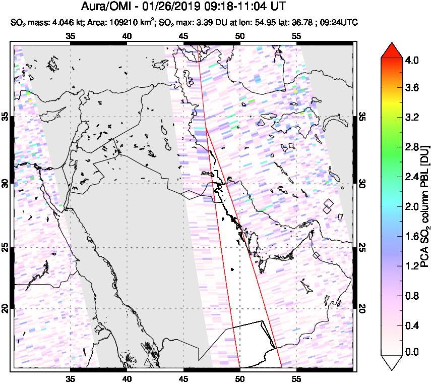 A sulfur dioxide image over Middle East on Jan 26, 2019.