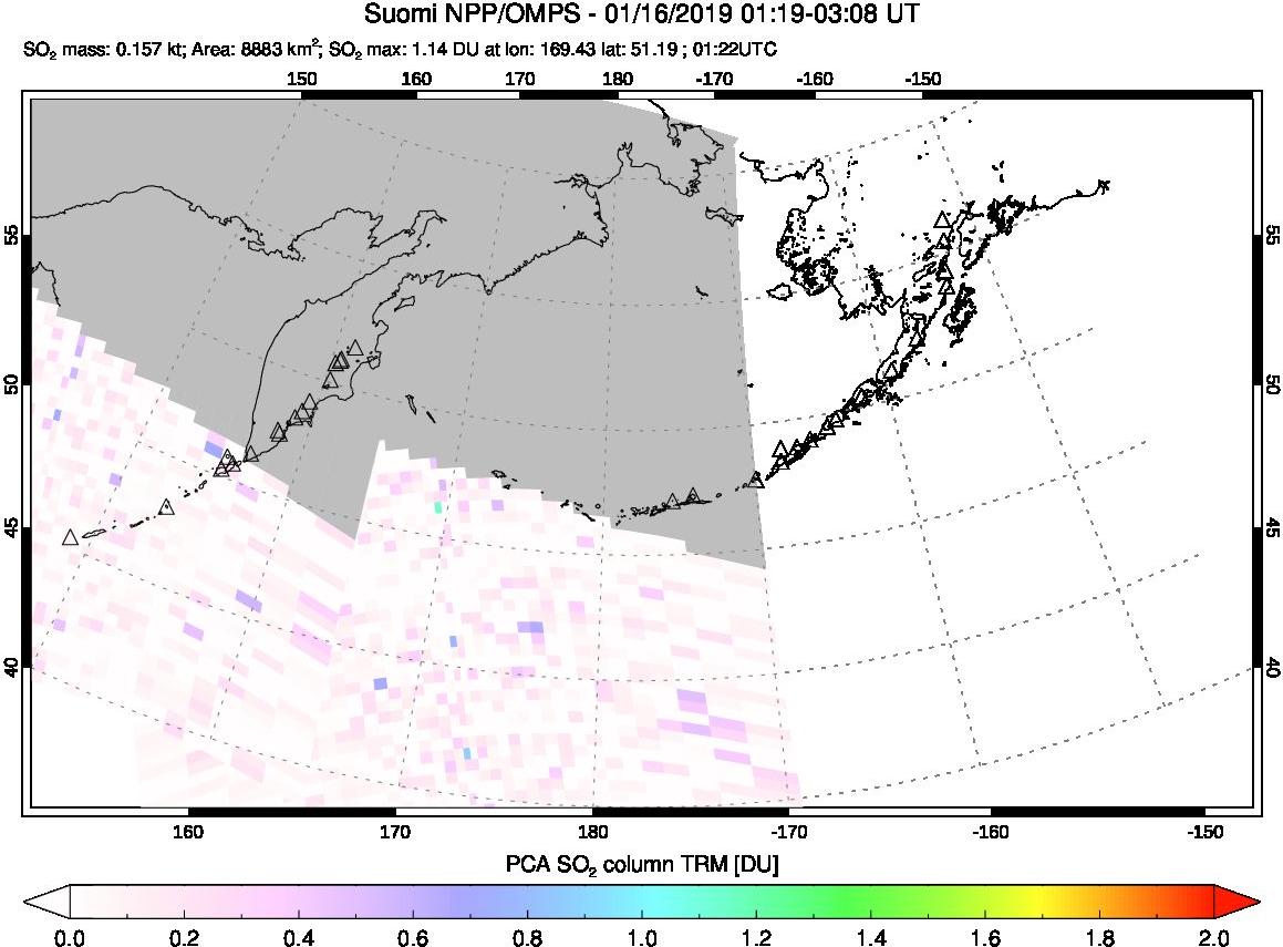 A sulfur dioxide image over North Pacific on Jan 16, 2019.
