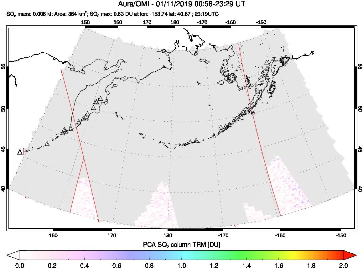 A sulfur dioxide image over North Pacific on Jan 11, 2019.