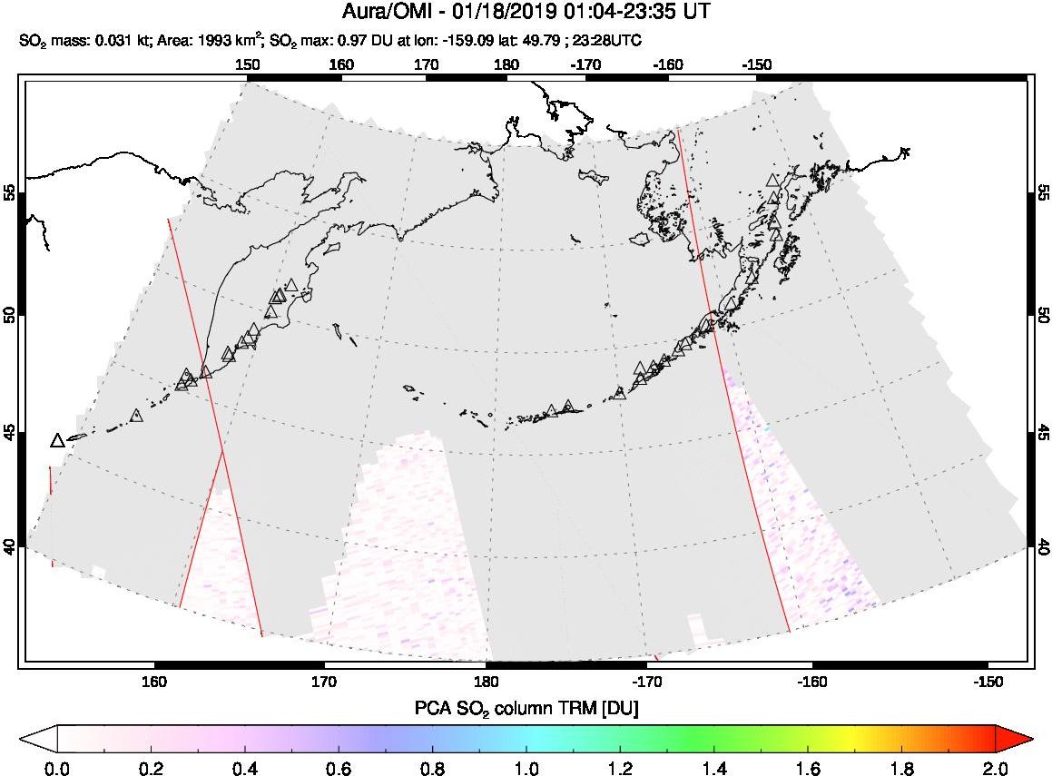 A sulfur dioxide image over North Pacific on Jan 18, 2019.