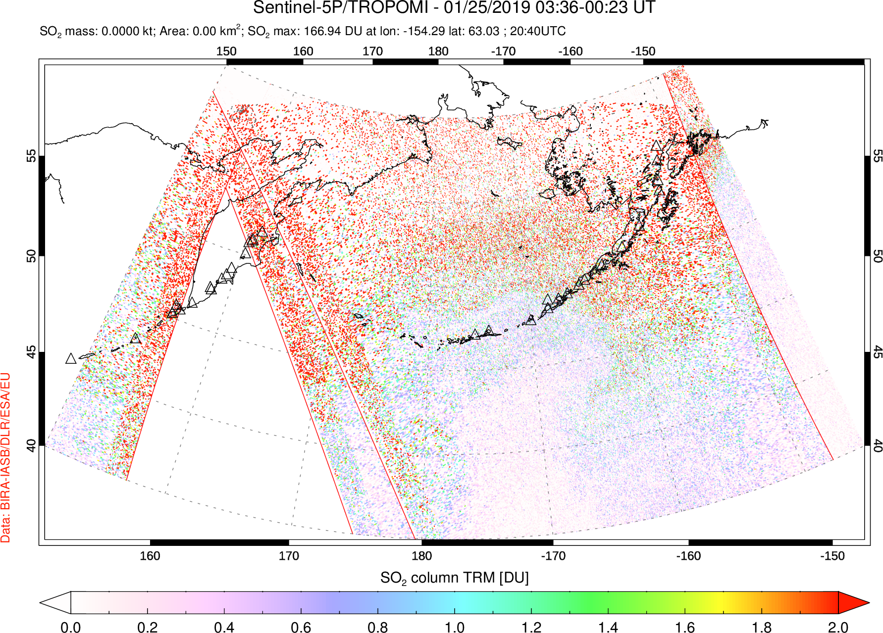 A sulfur dioxide image over North Pacific on Jan 25, 2019.
