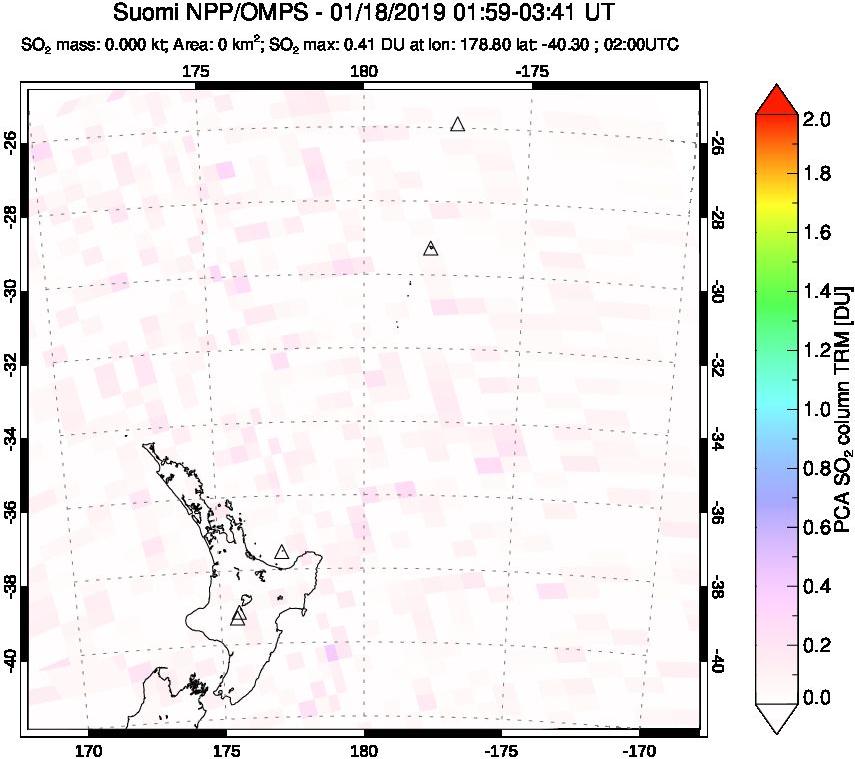 A sulfur dioxide image over New Zealand on Jan 18, 2019.