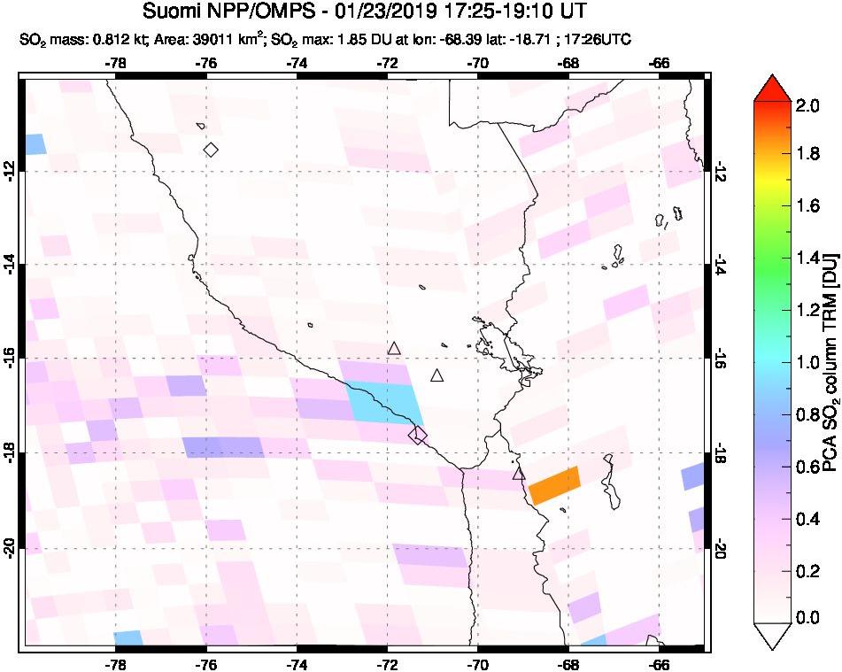 A sulfur dioxide image over Peru on Jan 23, 2019.