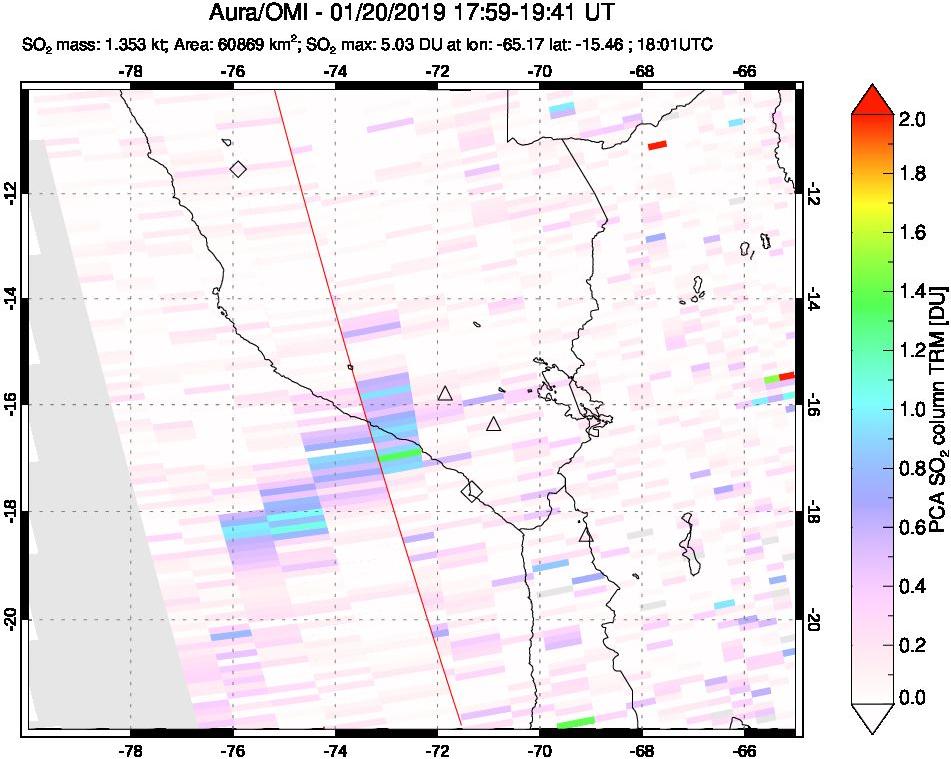 A sulfur dioxide image over Peru on Jan 20, 2019.