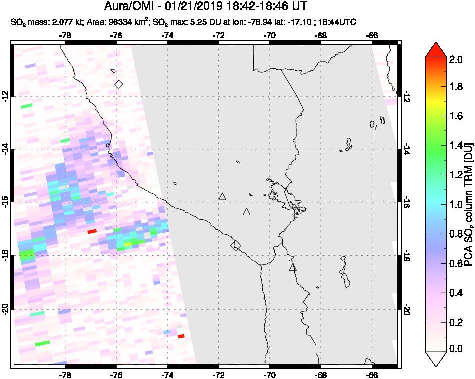 A sulfur dioxide image over Peru on Jan 21, 2019.