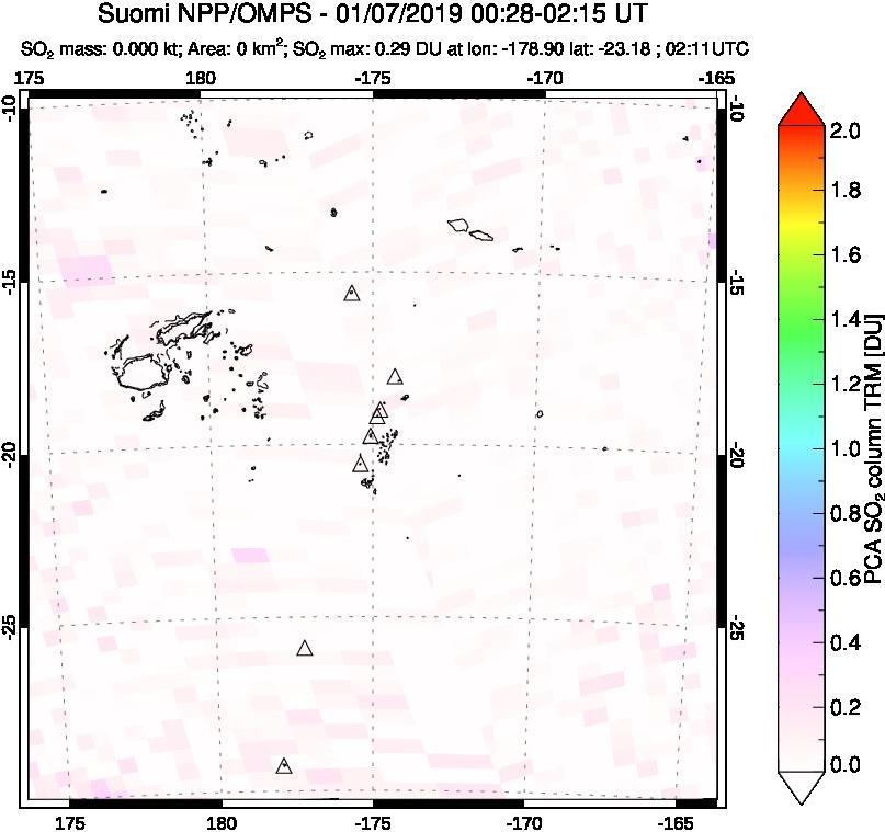 A sulfur dioxide image over Tonga, South Pacific on Jan 07, 2019.
