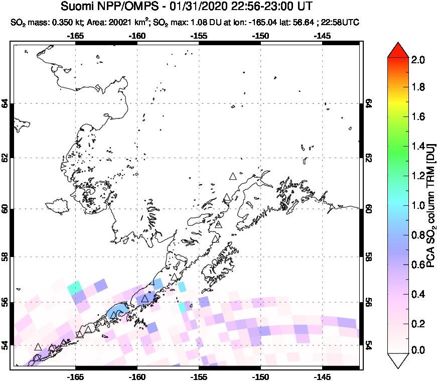 A sulfur dioxide image over Alaska, USA on Jan 31, 2020.